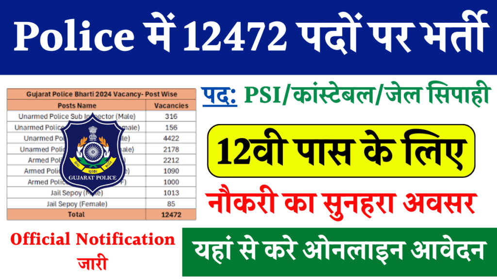 Gujarat Police Bharti 2024: 12वी पास महिला - पुरुष दोनों के लिए पोलिस ओफिसर बनने का सुनहरा अवसर, जल्द ही यहां से भरे आवेदन फॉर्म